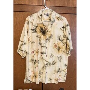 Tommy Bahama 100% Silk Tropical Floral Short Sleeve Split-Hem Men's Shirt Size L